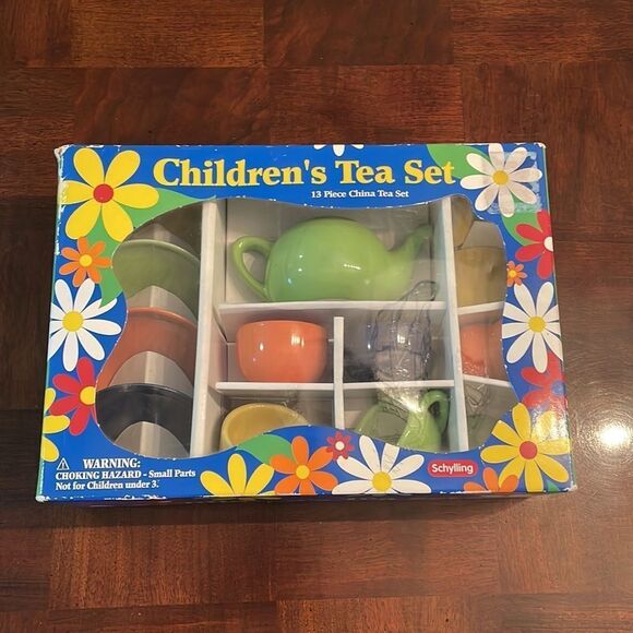 Schylling Retro Fiesta Style Childs Ceramic China Tea Set - Picture 1 of 15
